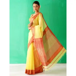 Jaypore Yellow Cotton Silk Woven Maheshwari Saree image 3