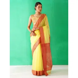 Jaypore Yellow Cotton Silk Woven Maheshwari Saree image 1