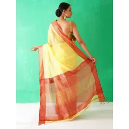 Jaypore Yellow Cotton Silk Woven Maheshwari Saree image 2