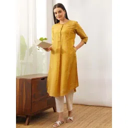 Jaypore Yellow Kantha Embroidered Straight Fit Kurta-picture-16