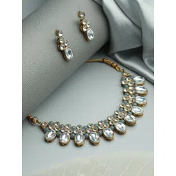 Jazz and Sizzle Gold-Plated Grey & White Crystals Studded & Beaded Jewellery Set-picture-36