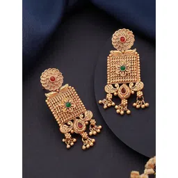 Jazz and Sizzle Gold-Plated Stone-Studded & Beaded Classic Drop Earrings-picture-10