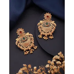 Jazz and Sizzle Gold-Plated Stone-Studded & Beaded Contemporary Drop Earrings-picture-41