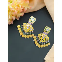 Jazz and Sizzle Gold Plated Stones Studded and Beaded Square Meenakari Drop Earrings-picture-31