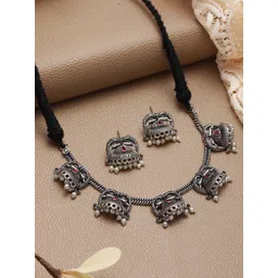 Jazz and Sizzle Oxidised Stone Studded & Beaded Jewellery Set-picture-19