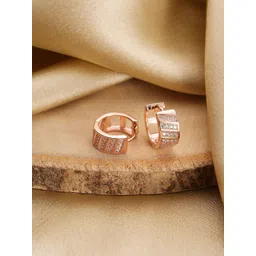 Jazz and Sizzle Rose Gold-Plated American Diamond Studded Contemporary Hoop Earrings-picture-10