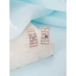 Jazz and Sizzle Rose Gold-Plated CZ Studded Geometric Shaped Half Hoop Earrings-picture-15