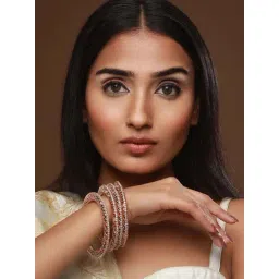 Jazz And Sizzle Rose Gold-Plated Multicolored Stone & Beaded Bangles for Women - Set of 4-picture-16