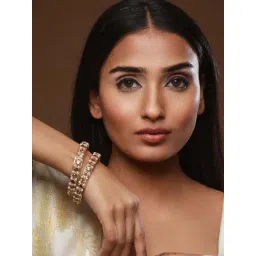 Jazz And Sizzle Rose Gold-Plated White Pearl Beaded & Crystal Studded Bangles for Women - Set of 2-picture-34