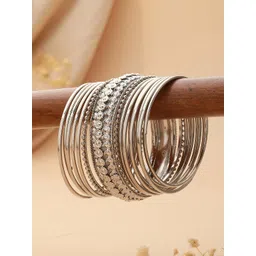 Jazz and Sizzle Set Of 15 Silver-Plated Oxidised Bangles-picture-34