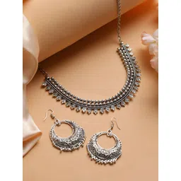 Jazz and Sizzle Silver-Plated Silver Artificial Beads-Studded Oxidised Jewellery Set-picture-42