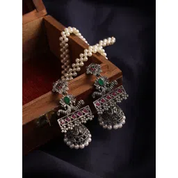 Jazz and Sizzle Silver-Toned Peacock Shaped Drop Earrings-picture-18