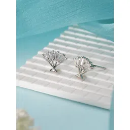 Jazz and Sizzle Silver Toned Rhodium Plated Fan Shaped Studs Earrings-picture-28
