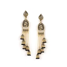 Jazz and Sizzle Women Black Peacock Shaped Jhumkas Earrings-picture-35