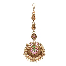 Jazz and Sizzle Women Gold-Plated Green & Pink Stone Studded Head Jewellery image 2
