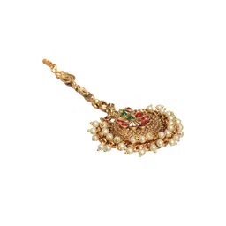 Jazz and Sizzle Women Gold-Plated Green & Pink Stone Studded Head Jewellery image 3