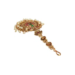 Jazz and Sizzle Women Gold-Plated Green & Pink Stone Studded Head Jewellery image 4