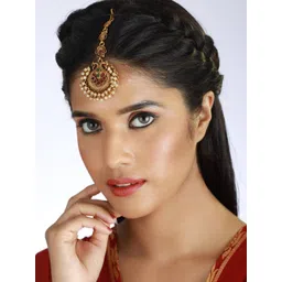 Jazz and Sizzle Women Gold-Plated Green & Pink Stone Studded Head Jewellery image 5