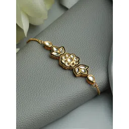Jazz and Sizzle Women Gold-Toned & Black Brass Kundan Gold-Plated Link Bracelet-picture-18