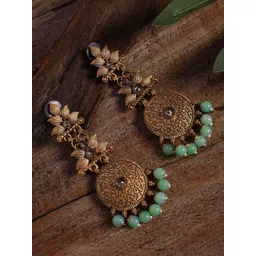 Jazz and Sizzle Women Gold-Toned & Green Floral Drop Earrings-picture-28