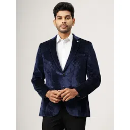 JB Studio Navy Blue Polyester Textured Regular Fit Long Sleeves Blazer-picture-34