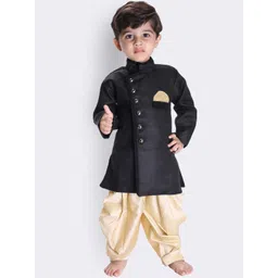 JBN Creation Boys Black & Gold Solid Sherwani and Dhoti Set-picture-28