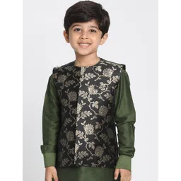 JBN Creation Boys Black Zari Gold Nehru Woven Designed Jacket-picture-30