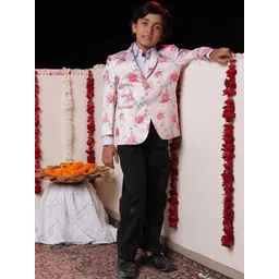 JBN Creation Boys Floral Printed Notched Collar Single Breasted Satin Blazer-picture-38