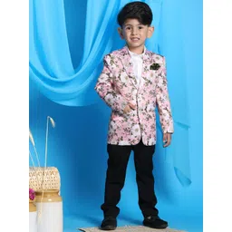 JBN Creation Boys Floral Printed Single Breasted Notched Collar Satin Blazer-picture-50