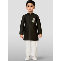 JBN Creation Boys Graphic Printed Mandarin Collar Regular Straight Kurta with Pyjamas-picture-37