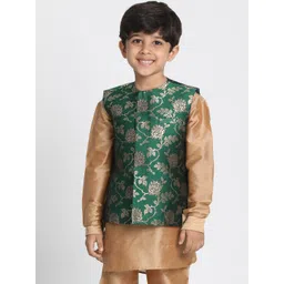 JBN Creation Boys Green and Gold-Toned Woven Design Woven Nehru Jacket-picture-29