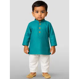 JBN Creation Boys Mandarin Collar Pure Cotton Straight Kurta With Pyjamas-picture-26