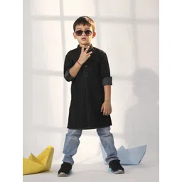 JBN Creation Boys Mandarin Collar Roll-Up Sleeves Denim Kurta-picture-19