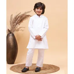 JBN Creation Cotton Full Sleeves Solid Coordinating Kurta & Pyjama Set - White-picture-25