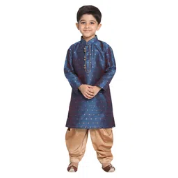 JBN Creation Full Sleeves Woven Zari Work Detailed Kurta With Solid Dhoti Set - Blue & Gold-picture-40