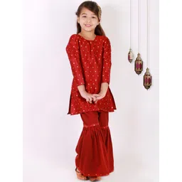 JBN Creation Girls Bandhani Woven Design Zari Straight Kurta With Sharara-picture-36