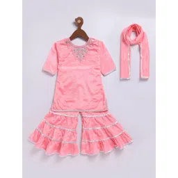 JBN Creation Girls Embroidered Regular Sequinned Kurta with Sharara & With Dupatta-picture-25