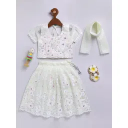 JBN Creation Girls Embroidered Sequinned Organza Lehenga With Blouse & Dupatta-picture-11