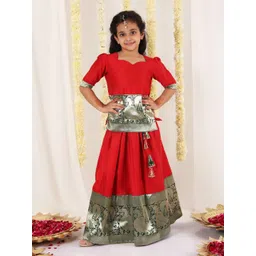 JBN Creation Girls Woven Design Puffed Sleeves Zari Ready to Wear Lehenga & Blouse-picture-23