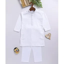 JBN Creation Rayon Full Sleeves Schiffli Embroidered Sequins Embellished Kurta Pyjama Set - White-picture-12