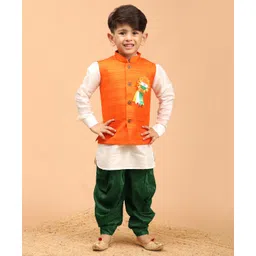 JBN Creation Republic Day Theme Full Sleeves Solid Kurta Patiala With Nehru Jacket Set - Orange & White-picture-41