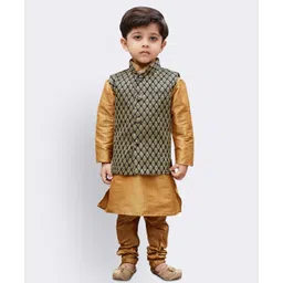 JBN Creation Silk Full Sleeves Solid Kurta & Pyjama With Ethnic Motif Printed Nehru Jacket Set - Black & Gold-picture-27