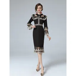 JC Collection Black & Beige Sheath Midi Dress-picture-15