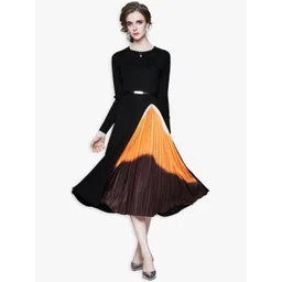 JC Collection Black & Orange Colourblocked Midi Dress-picture-35