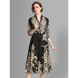JC Collection Black Floral A-Line Dress image 1