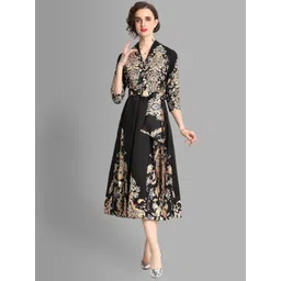 JC Collection Black Floral A-Line Dress image 5