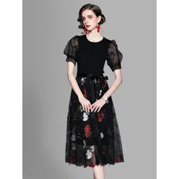 JC Collection Black Floral Embroidered Fit and Flare Dress-picture-17