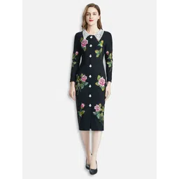 JC Collection Black Floral Sheath Midi Dress-picture-16