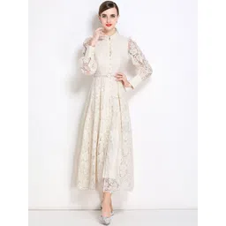 JC Collection Embroidered Bishop Sleeve A-Line Midi Dress-picture-35