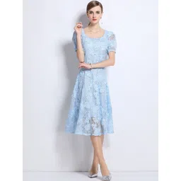 JC Collection Floral Embroidered Puff Sleeve A-Line Midi Dress-picture-33
